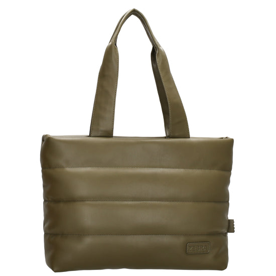 Shopper gesteppt 48x30cm in Olivgrün aus Kunstleder - leder-accessoires.com