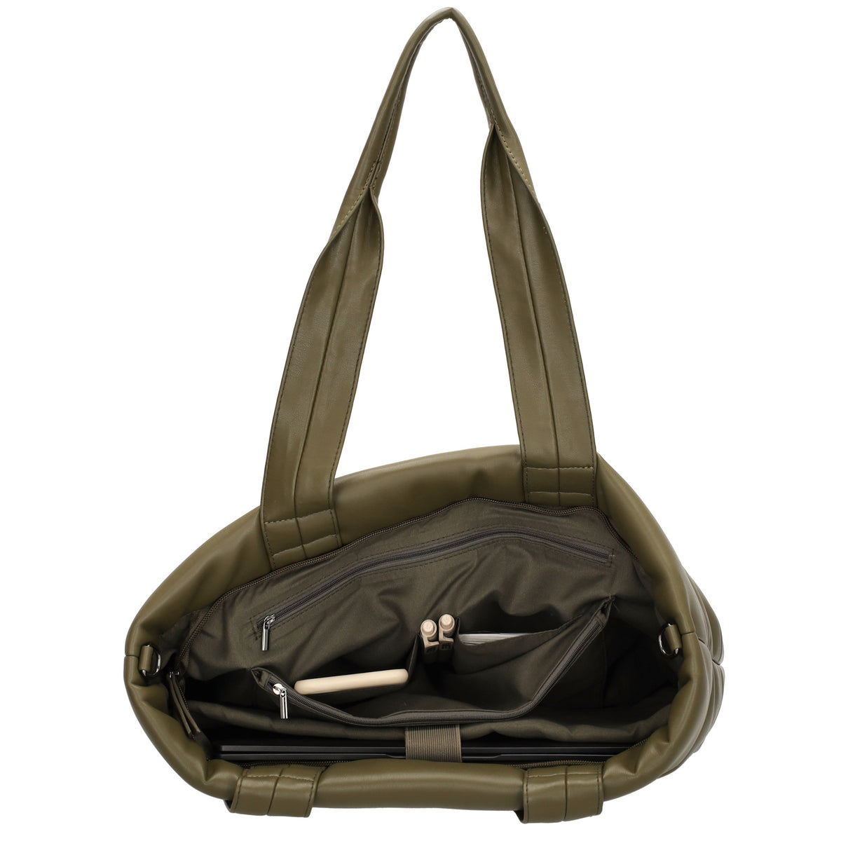 Shopper gesteppt 48x30cm in Olivgrün aus Kunstleder - leder-accessoires.com