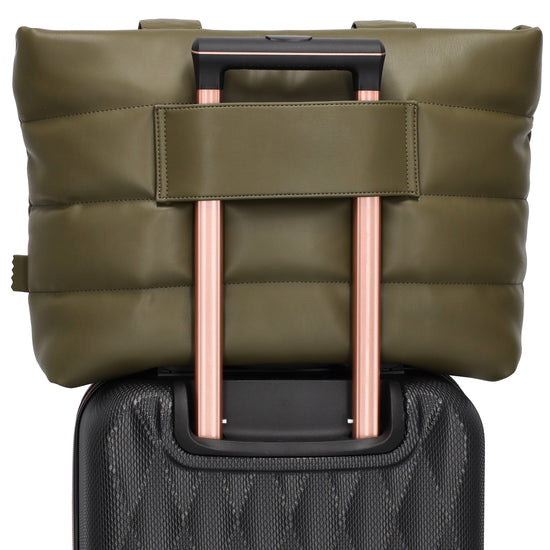 Shopper gesteppt 48x30cm in Olivgrün aus Kunstleder - leder-accessoires.com