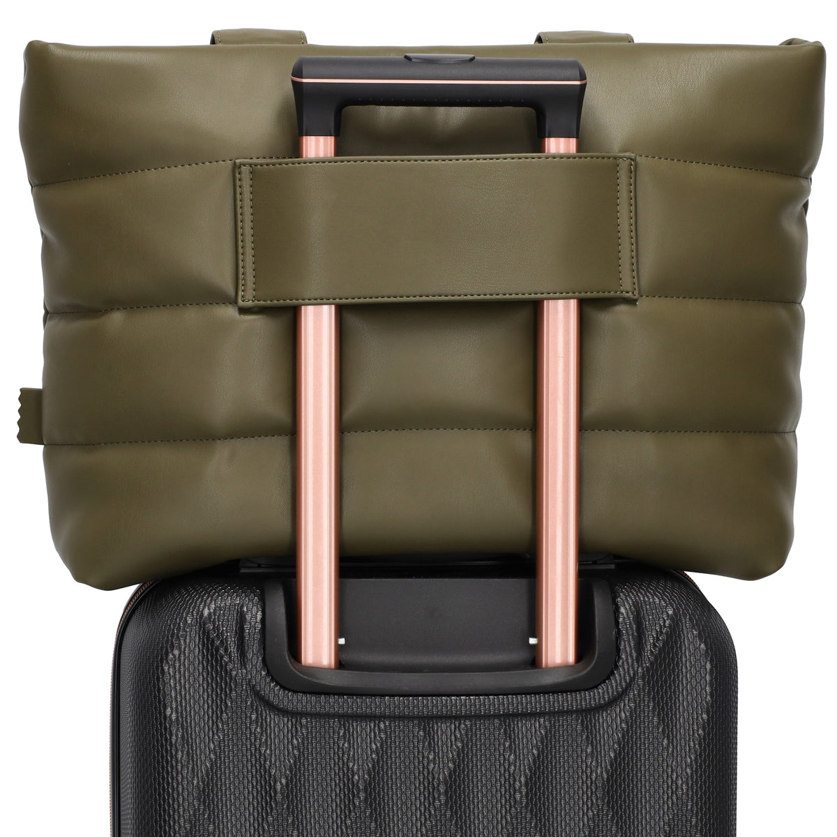 Shopper gesteppt 48x30cm in Olivgrün aus Kunstleder - leder-accessoires.com