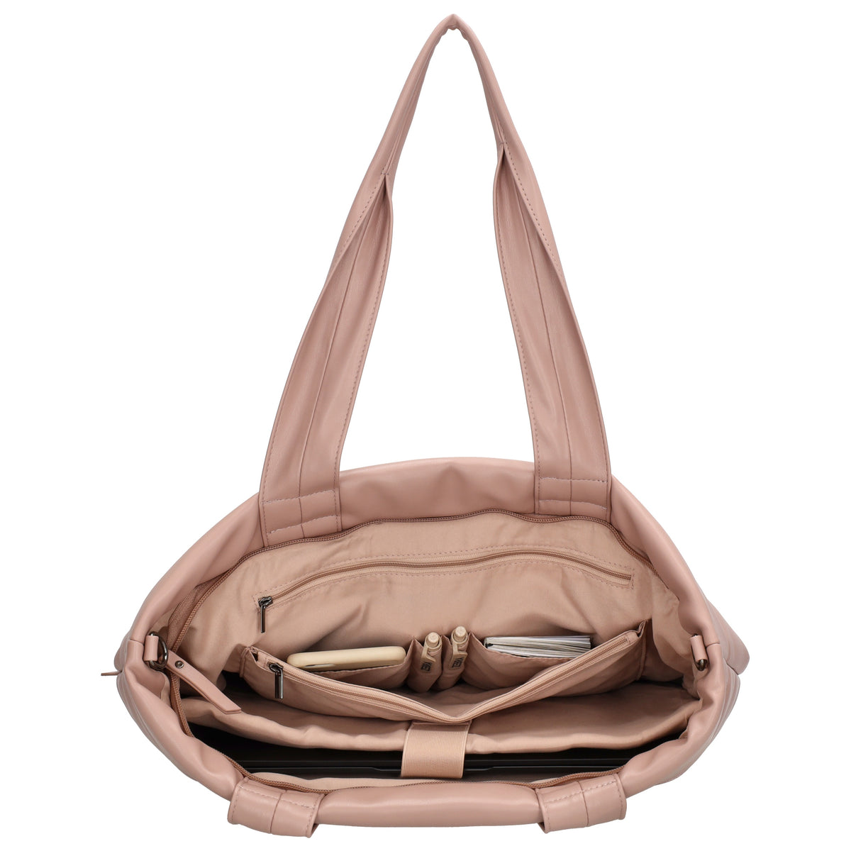Shopper gesteppt 48x30cm in Altrosa aus Kunstleder - leder-accessoires.com