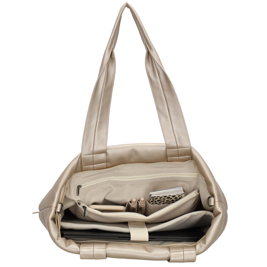 Shopper gesteppt 48x30cm in Champagner aus Kunstleder - leder-accessoires.com