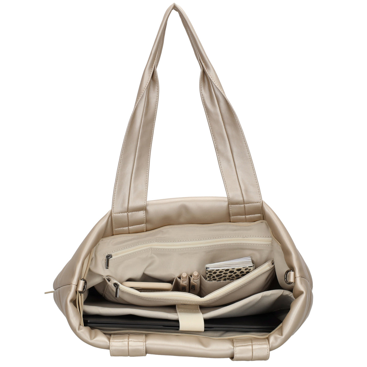 Shopper gesteppt 48x30cm in Champagner aus Kunstleder - leder-accessoires.com