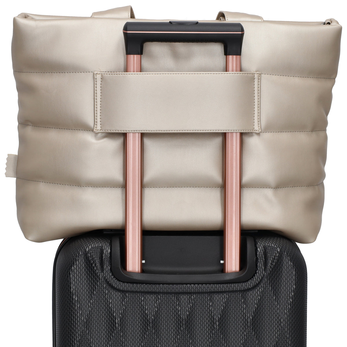 Shopper gesteppt 48x30cm in Champagner aus Kunstleder - leder-accessoires.com