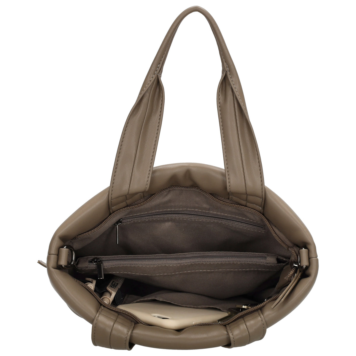 Umhängetasche gesteppt 30x20cm in Taupe aus Kunstleder - leder-accessoires.com