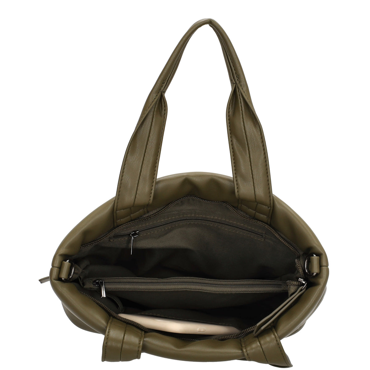 Umhängetasche gesteppt 30x20cm in Olivgrün aus Kunstleder - leder-accessoires.com