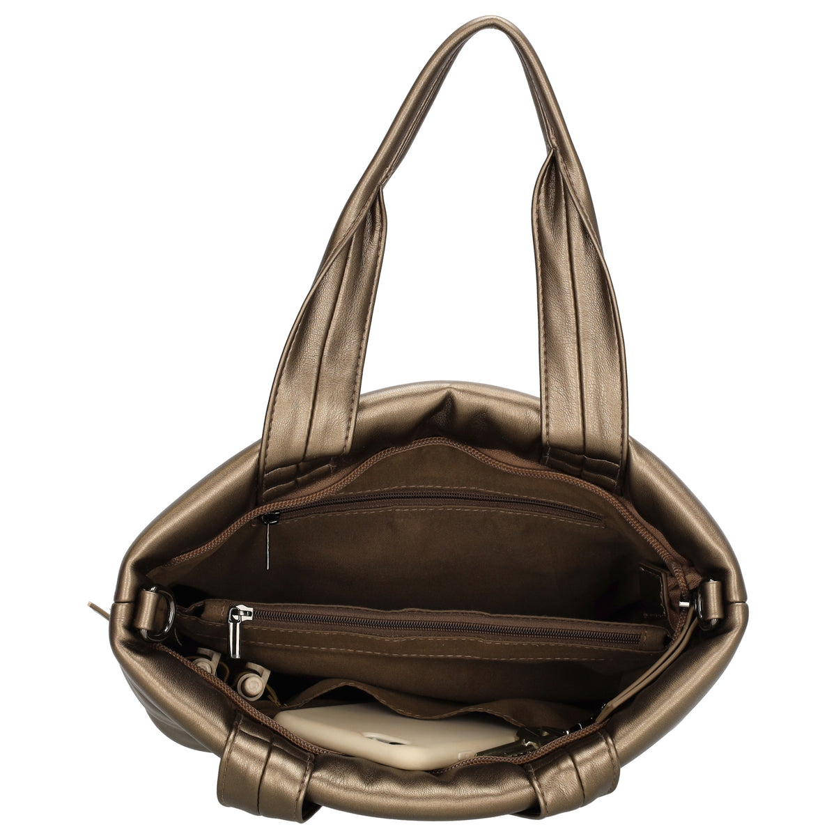 Umhängetasche gesteppt 30x20cm in Bronze aus Kunstleder - leder-accessoires.com
