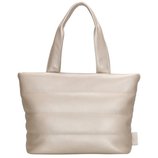 Umhängetasche gesteppt 30x20cm in Champagner aus Kunstleder - leder-accessoires.com