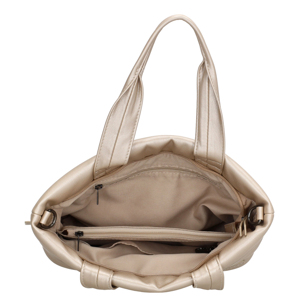 Umhängetasche gesteppt 30x20cm in Champagner aus Kunstleder - leder-accessoires.com
