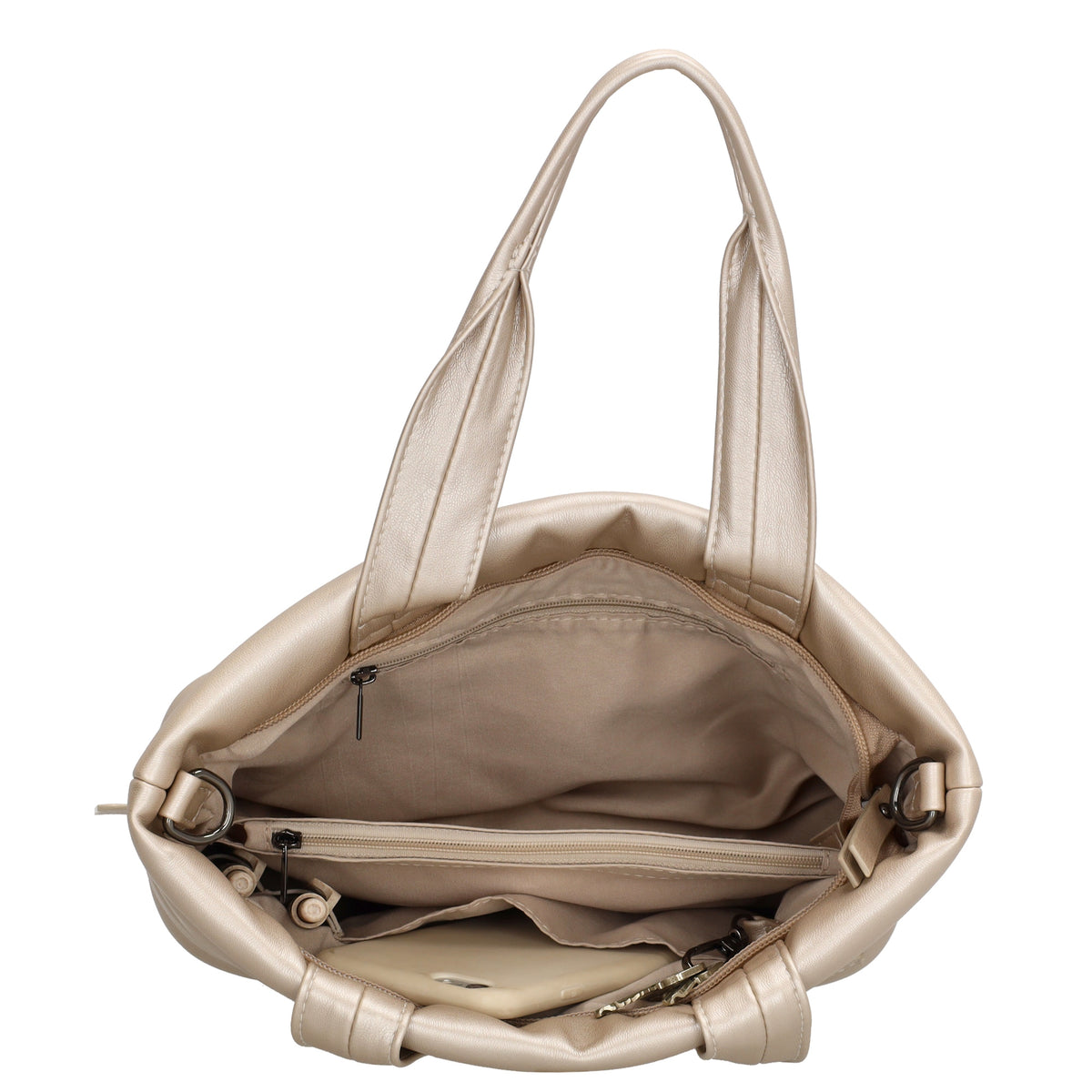 Umhängetasche gesteppt 30x20cm in Champagner aus Kunstleder - leder-accessoires.com