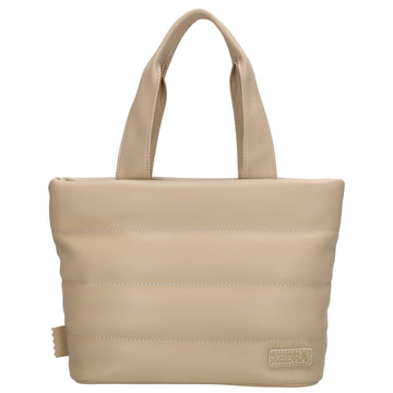 Umhängetasche gesteppt 30x20cm in Beige aus Kunstleder - leder-accessoires.com