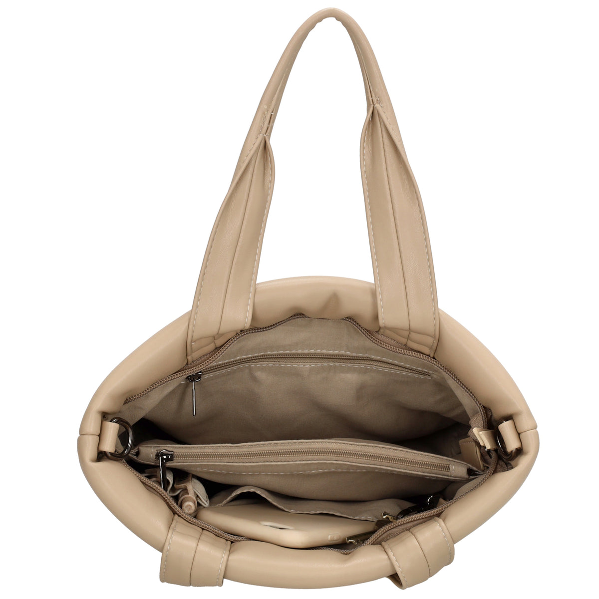 Umhängetasche gesteppt 30x20cm in Beige aus Kunstleder - leder-accessoires.com