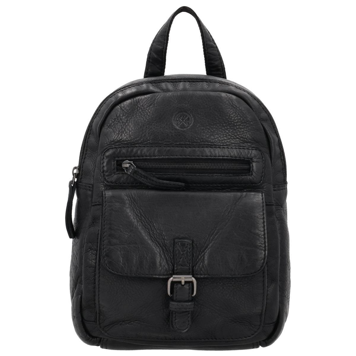 Rucksack 26 x 20cm in Schwarz mit Vortasche in Leder - leder-accessoires.com