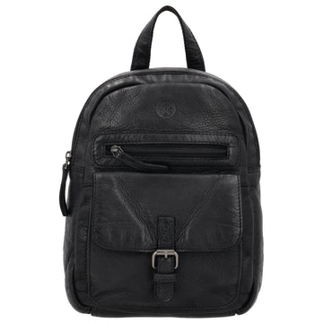 Rucksack 26 x 20cm in Schwarz mit Vortasche in Leder - leder-accessoires.com