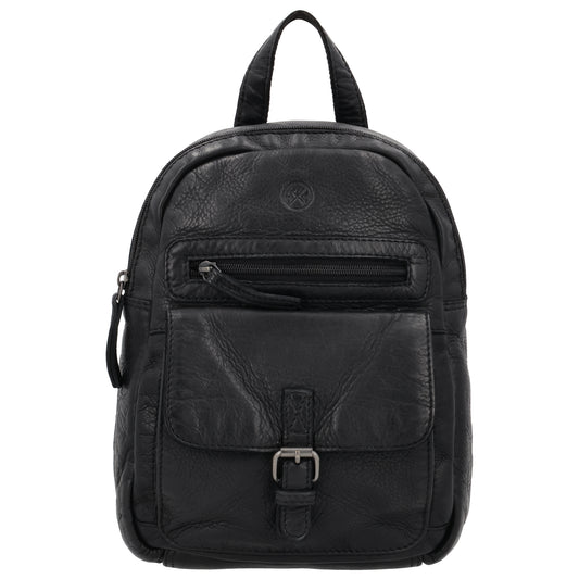 Rucksack 26 x 20cm in Schwarz mit Vortasche in Leder - leder-accessoires.com