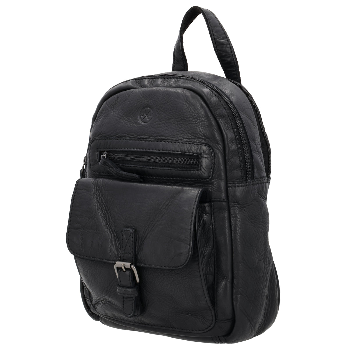 Rucksack 26 x 20cm in Schwarz mit Vortasche in Leder - leder-accessoires.com