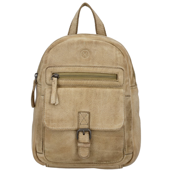 Rucksack 26 x 20cm in Sand mit Vortasche in Leder - leder-accessoires.com