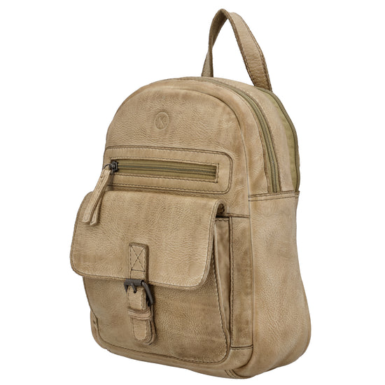 Rucksack 26 x 20cm in Sand mit Vortasche in Leder - leder-accessoires.com