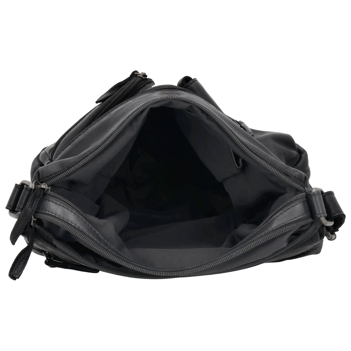Schultertasche 34x25cm in Schwarz aus Leder mit zwei Vortaschen - leder-accessoires.com