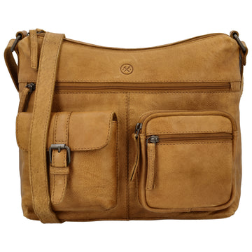 Schultertasche 34x25cm in Ocker|Gelb aus Leder mit zwei Vortaschen - leder-accessoires.com