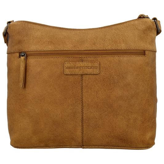 Schultertasche 34x25cm in Ocker|Gelb aus Leder mit zwei Vortaschen - leder-accessoires.com