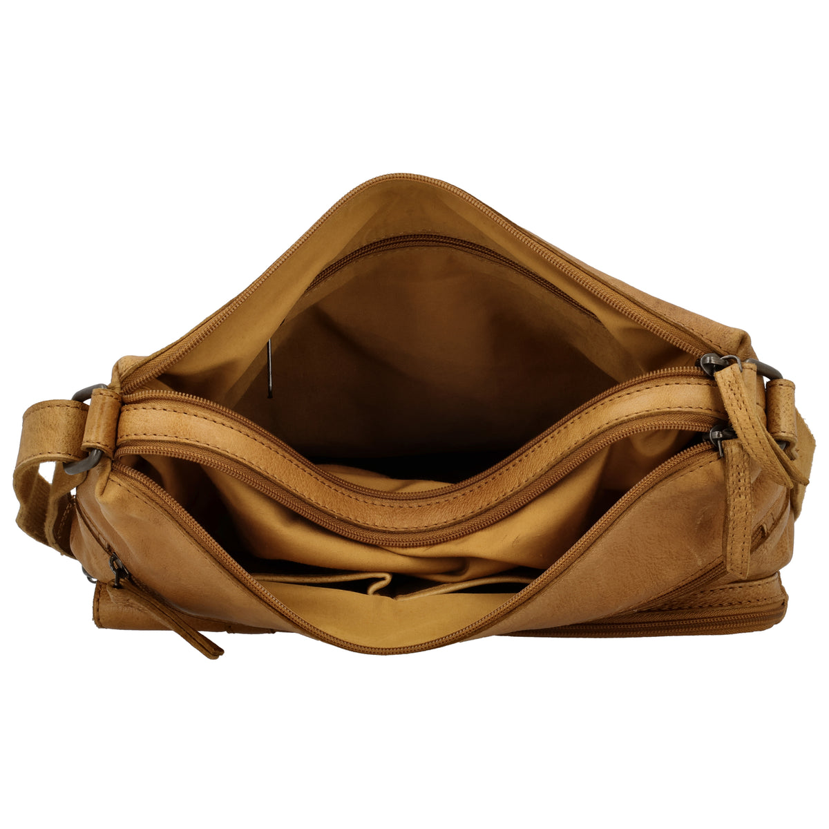 Schultertasche 34x25cm in Ocker|Gelb aus Leder mit zwei Vortaschen - leder-accessoires.com