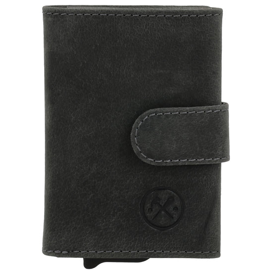 Kartenetui| Safty Wallet 7,5x10cm in Schwarz mit Riegel und Druckknopf - leder-accessoires.com