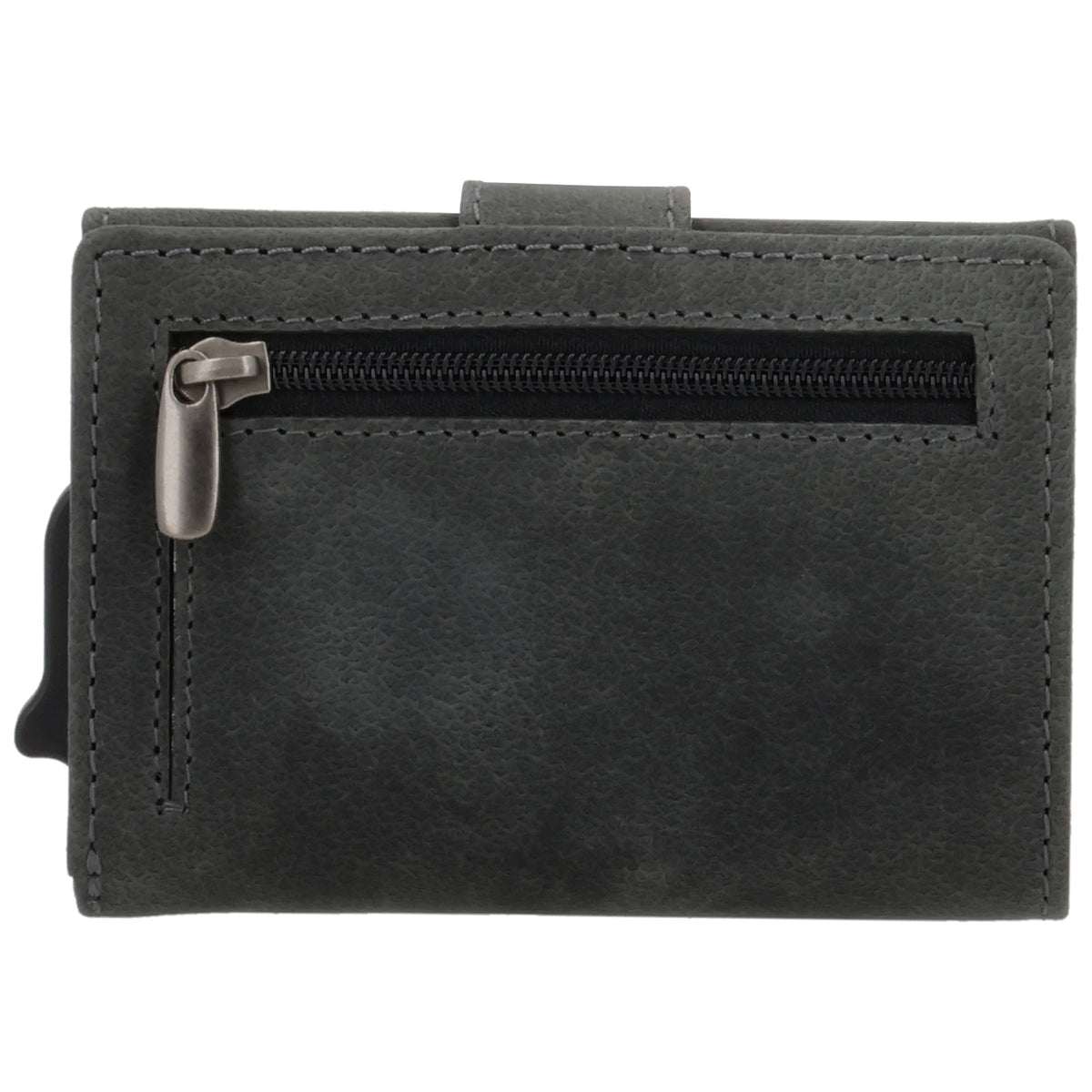 Kartenetui| Safty Wallet 7,5x10cm in Schwarz mit Riegel und Druckknopf - leder-accessoires.com