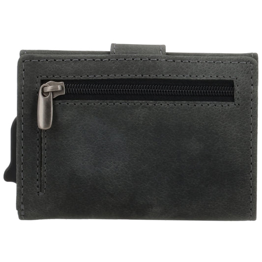 Kartenetui| Safty Wallet 7,5x10cm in Schwarz mit Riegel und Druckknopf - leder-accessoires.com