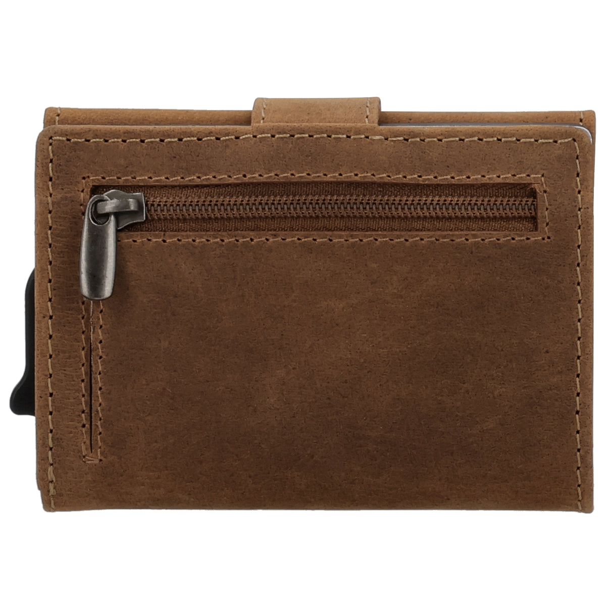 Kartenetui| Safty Wallet 7,5x10cm in Braun mit Riegel und Druckknopf - leder-accessoires.com