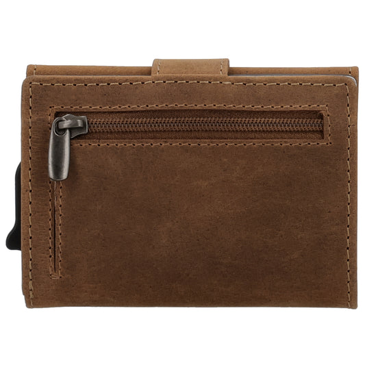 Kartenetui| Safty Wallet 7,5x10cm in Braun mit Riegel und Druckknopf - leder-accessoires.com