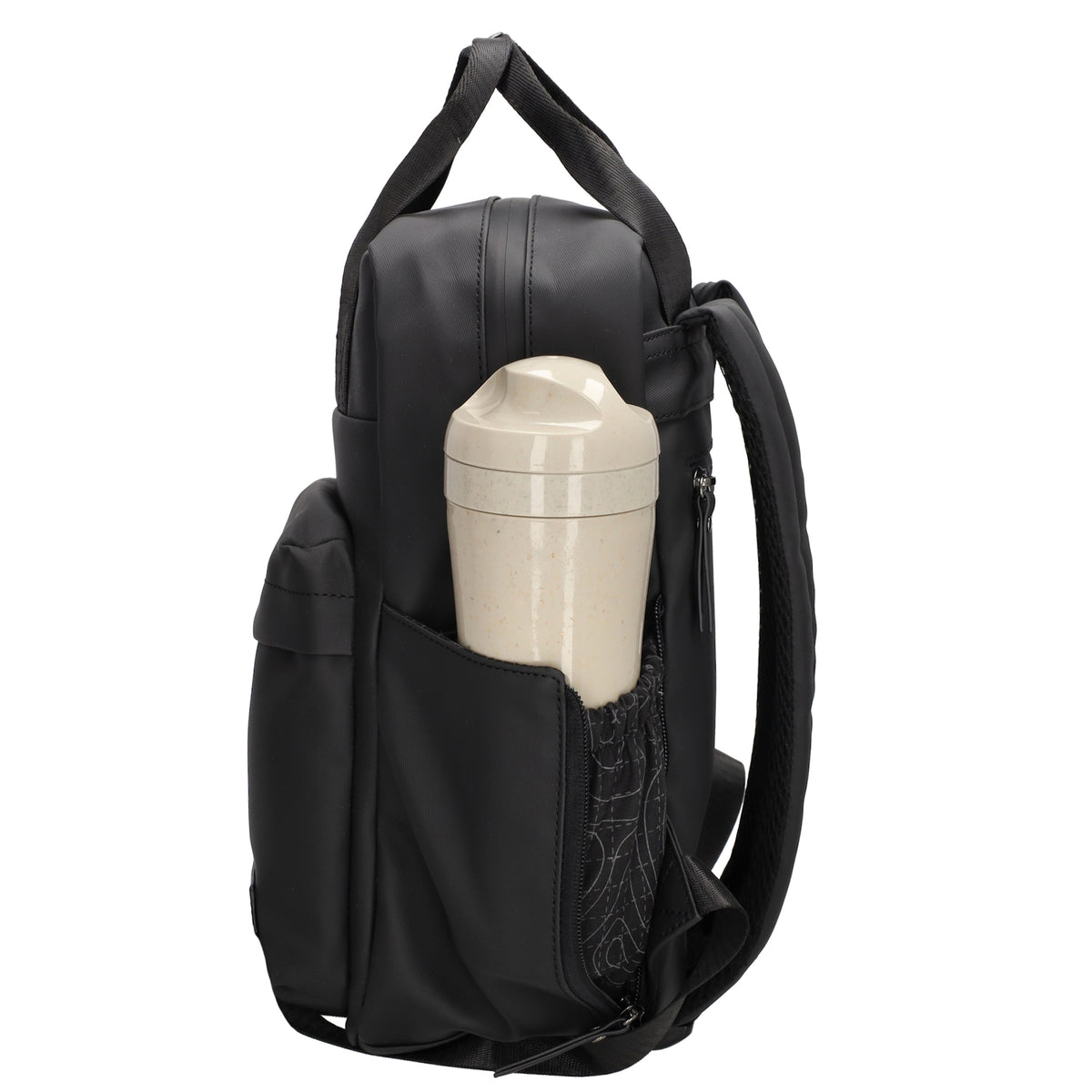 Wasserdichter City-Rucksack 22,5x30cm Schwarz mit Tabletfach & Flaschenhaltern - leder-accessoires.com