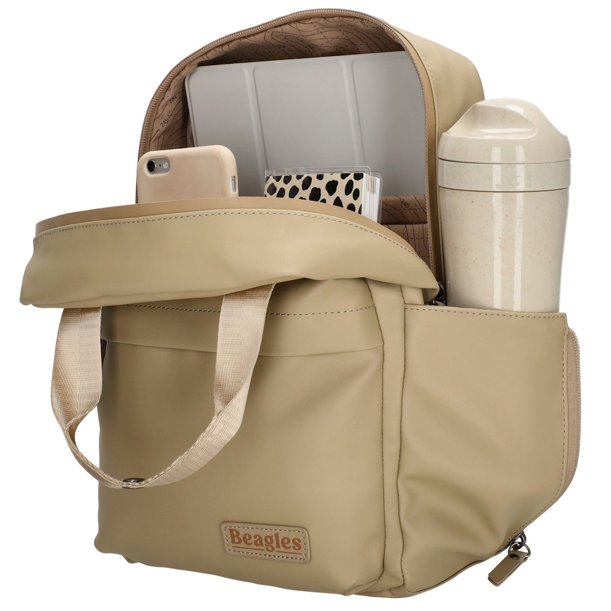 Rucksack Taupe 22,5x30cm wasserdicht – Stilvoller Alltagsrucksack mit Fächern - leder-accessoires.com