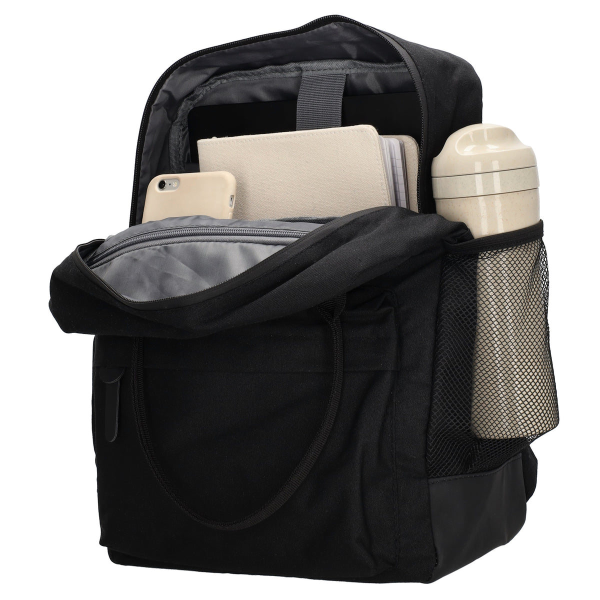 Rucksack 28x36,5cm in Schwarz mit Reißverschluss und Vortasche - leder-accessoires.com
