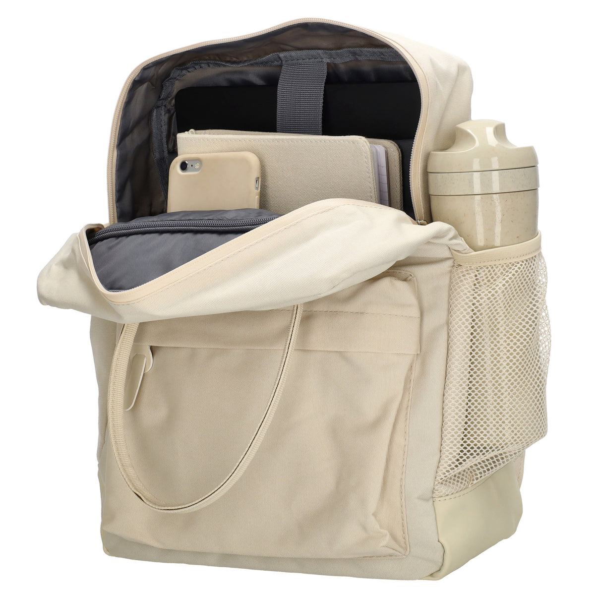 Rucksack 28x36,5cm in Beige mit Reißverschluss und Vortasche - leder-accessoires.com