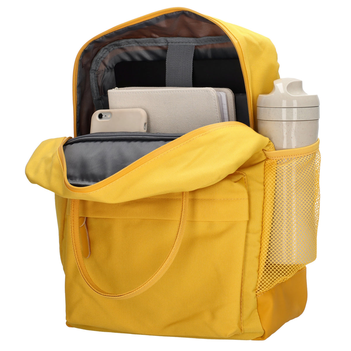 Rucksack 28x36,5cm in Gelb mit Reißverschluss und Vortasche - leder-accessoires.com