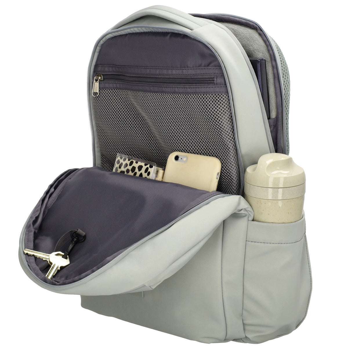 Business-|Rucksack 32 x 45cm in Minze mit Trolley-Aufsteckfunktion - leder-accessoires.com