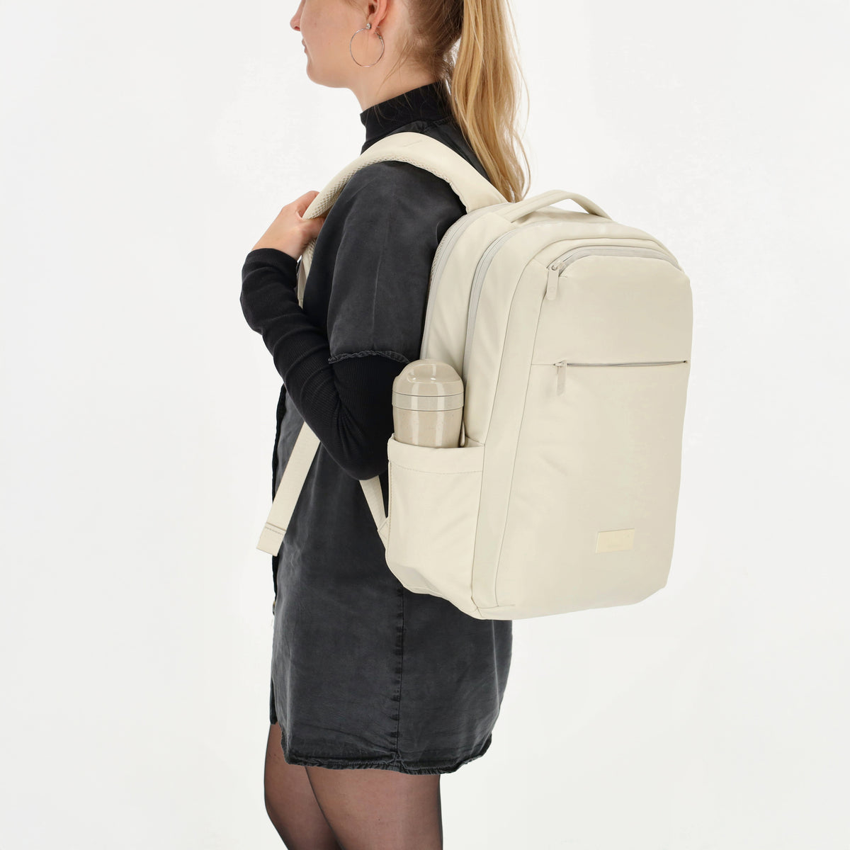 Business-|Rucksack 32 x 45cm in Creme mit Trolley-Aufsteckfunktion - leder-accessoires.com