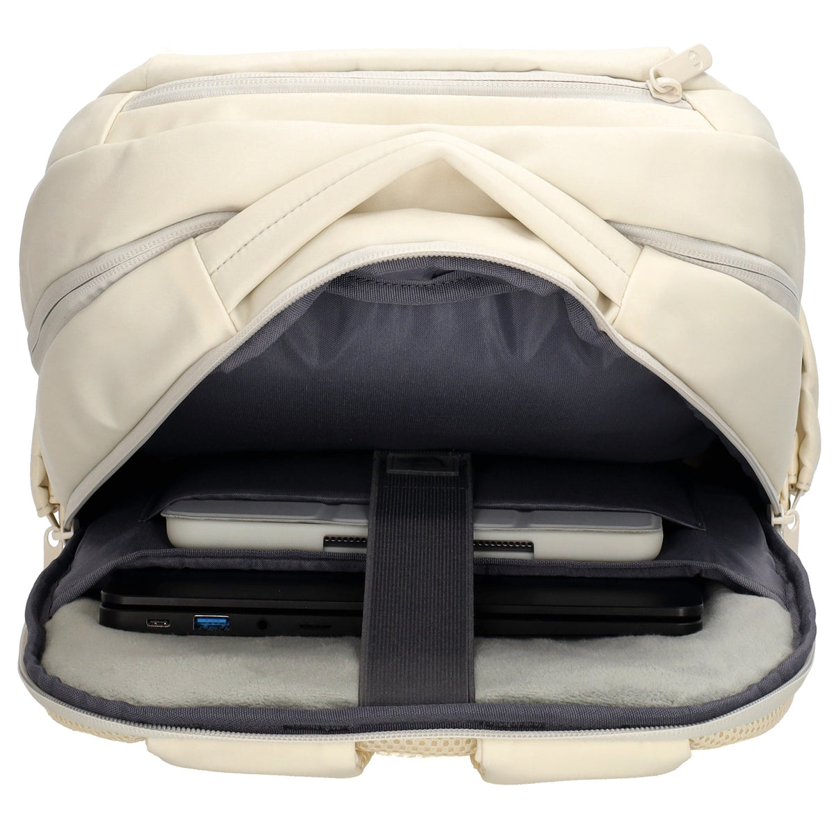 Business-|Rucksack 32 x 45cm in Creme mit Trolley-Aufsteckfunktion - leder-accessoires.com