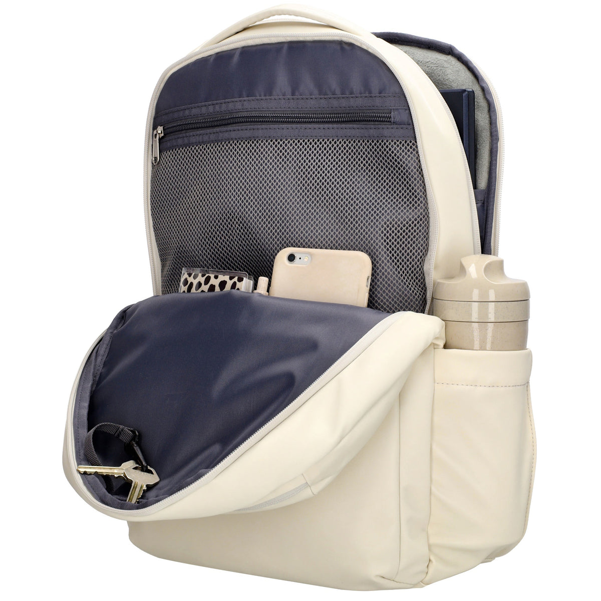 Business-|Rucksack 32 x 45cm in Creme mit Trolley-Aufsteckfunktion - leder-accessoires.com