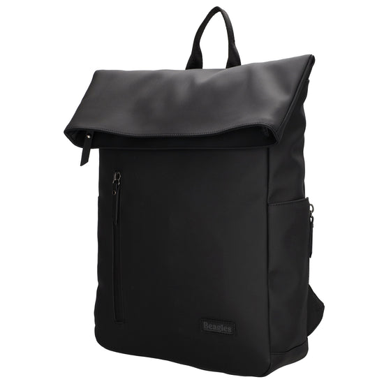 Cityrucksack 36x28cm in Schwarz mit Umschlag und Reißverschluss - leder-accessoires.com