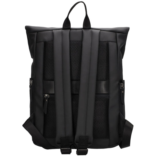 Cityrucksack 36x28cm in Schwarz mit Umschlag und Reißverschluss - leder-accessoires.com