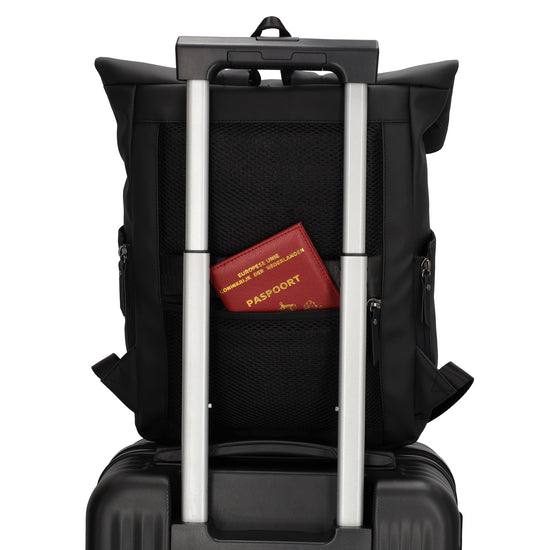 Cityrucksack 36x28cm in Schwarz mit Umschlag und Reißverschluss - leder-accessoires.com