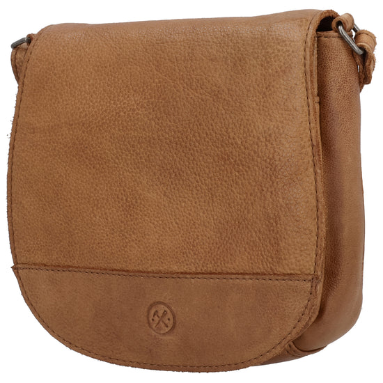 Satteltasche 20 x 19,5cm in Cognac mit Überschlag und Reißverschluss - leder-accessoires.com