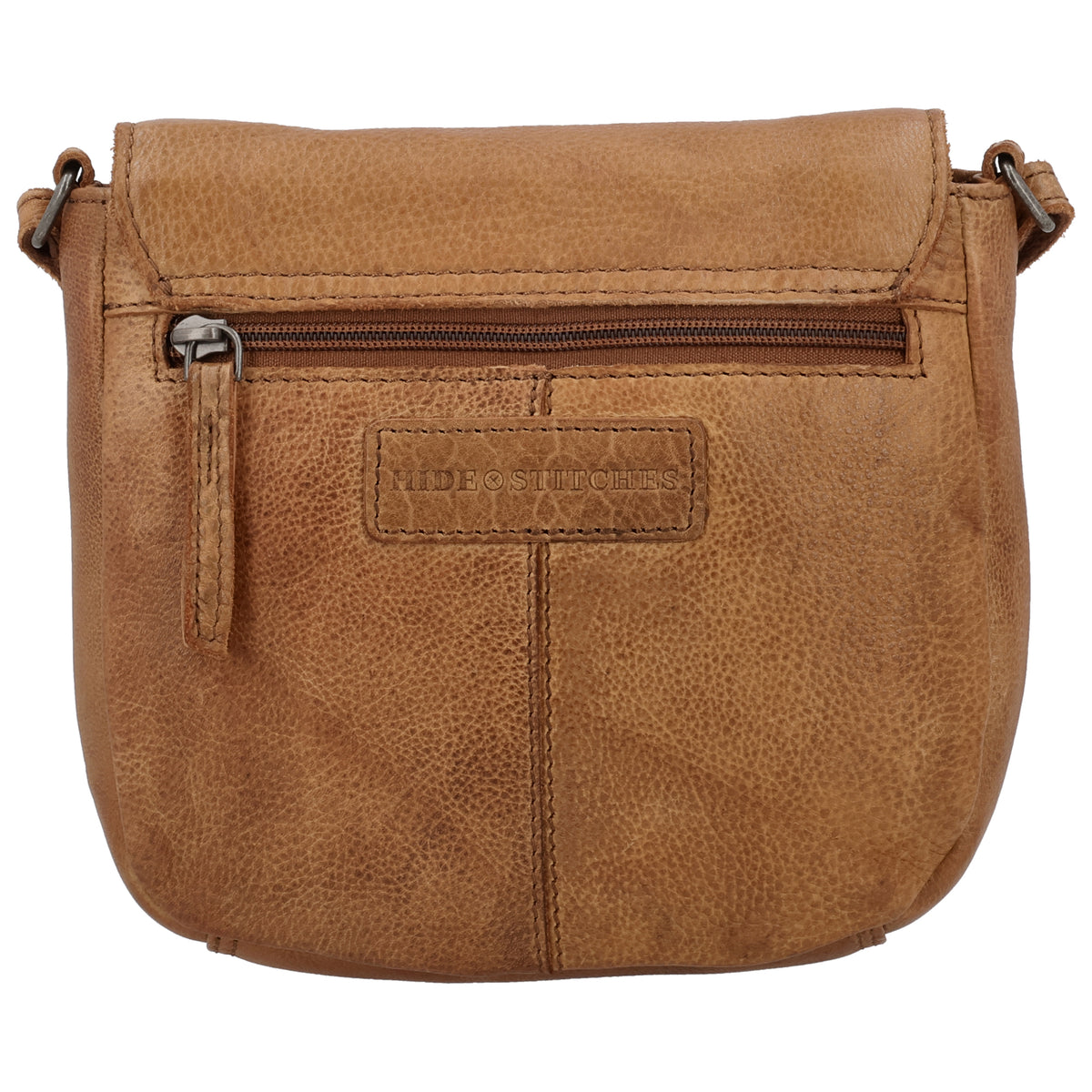 Satteltasche 20 x 19,5cm in Cognac mit Überschlag und Reißverschluss - leder-accessoires.com