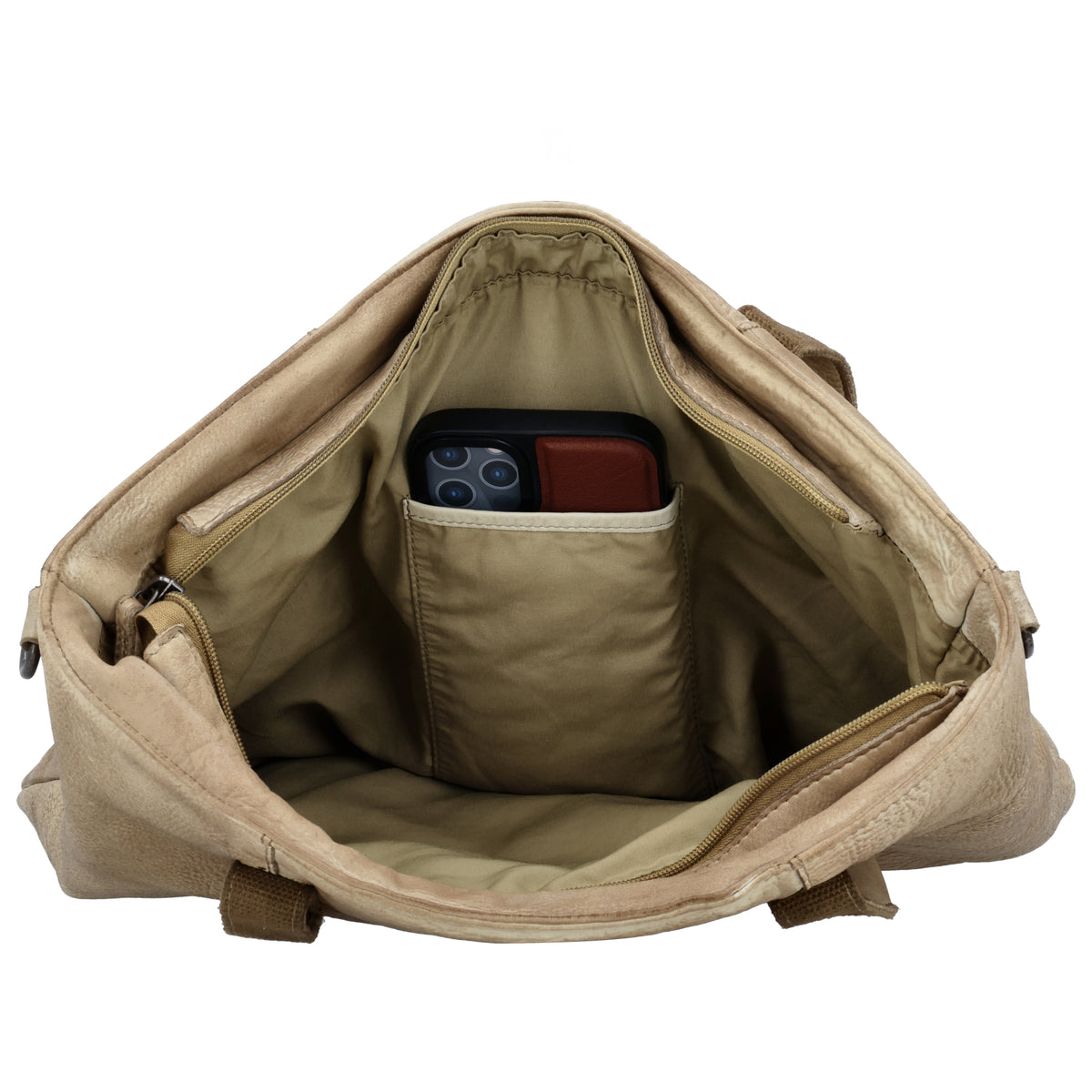 Ledershopper Sand 39x37cm – Damen Shopper aus Vollrindleder - leder-accessoires.com