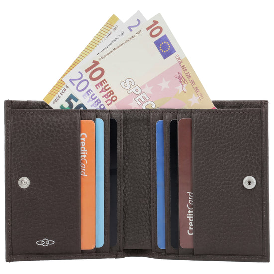 Lederbörse 10,5x9cm im Hochformat in Braun mit Druckknopf - leder-accessoires.com