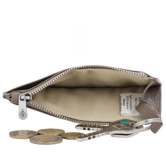 Karten-| Schlüsseletui 13,5x7,5cm in Taupe mit Reißverschluss - leder-accessoires.com