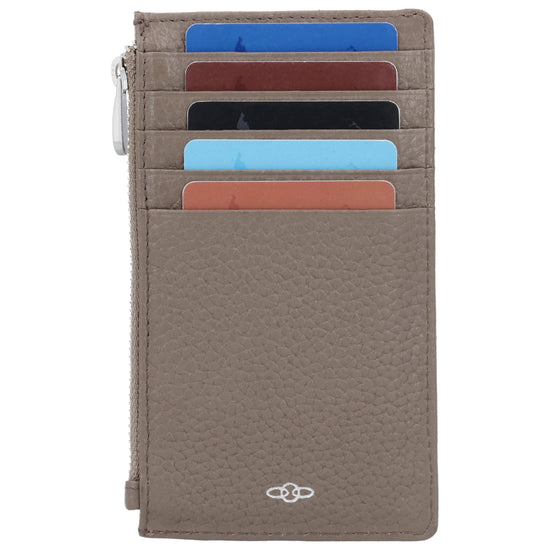 Karten-| Schlüsseletui 13,5x7,5cm in Taupe mit Reißverschluss - leder-accessoires.com