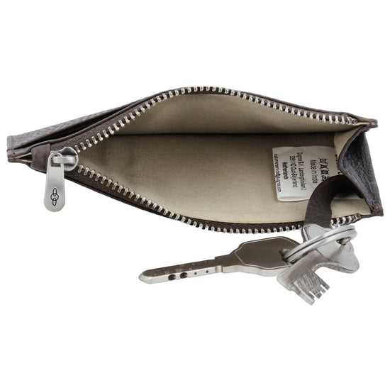Karten-| Schlüsseletui 13,5x7,5cm in Dunkelbraun mit Reißverschluss - leder-accessoires.com